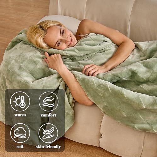 Image of IUUI Heated Blanket Electric Throw Checkered- 50x60 Inches Soft Flannel Heating Blanket for Girls & Women, Fast Heating Blanket 6 Heating Levels & 2 Hours Auto Off ETL Certification (Sage Green Throw)