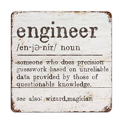 Familienspruch Metallschild mit Spruch Ingenieur Definition Holzmaserung Ermutigung Vintage Aluminium Schild für Zuhause Küche Tür Wand Urlaub Geschenk 30,5 x 30,5 cm