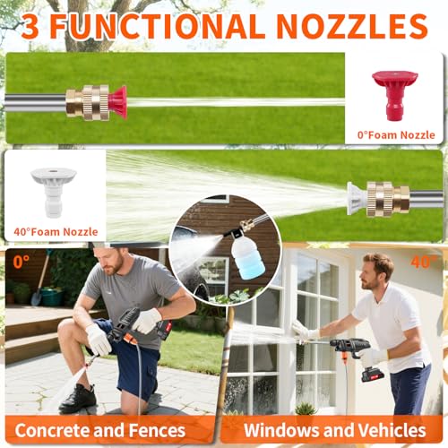 Cordless Pressure Washer, 21V Cordless Power Washer Kit 1500W Cordless High Pressure Washer Gun with 2 Nozzle, 16.5ft Hose, 2 Batteries, Battery Jet pressure Washer for Car Floor Gardening Cleaning 4 Cordless Pressure Washer, 21V Cordless Power Washer Kit 1500W Cordless High Pressure Washer Gun with 2 Nozzle, 16.5ft Hose, 2 Batteries, Battery Jet pressure Washer for Car Floor Gardening Cleaning - Image 4