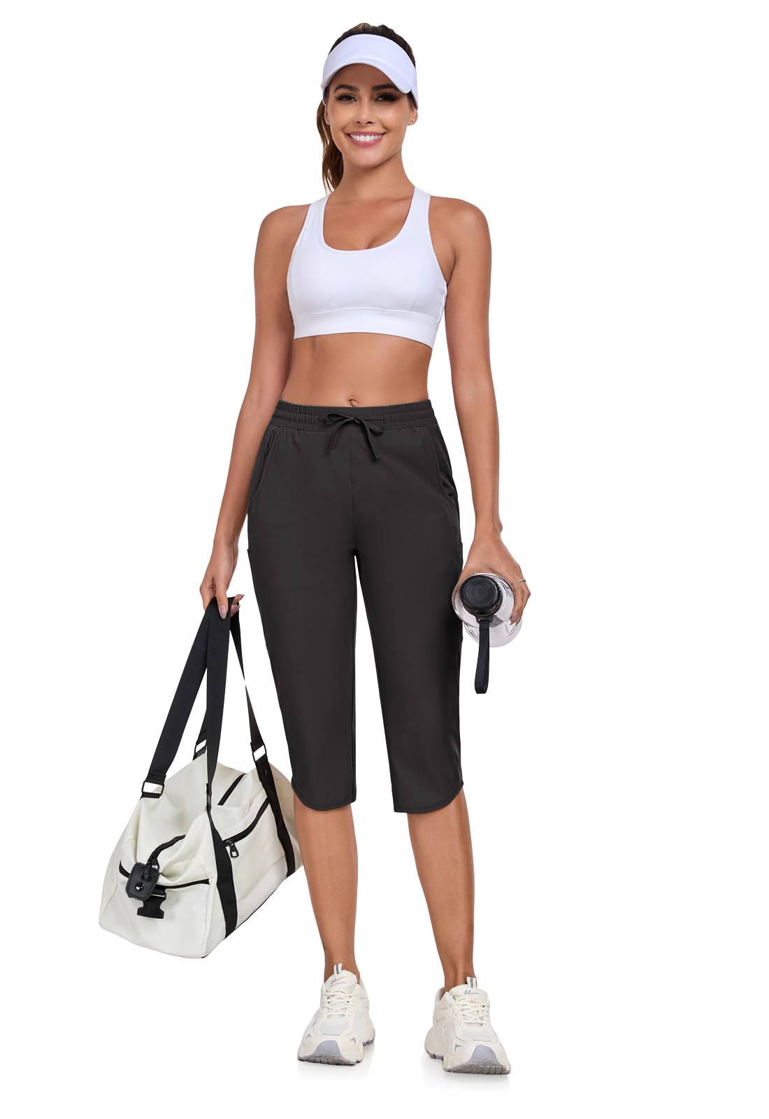 GymBrave Pantalon Randonnée Femme Pantacourt Été léger avec Poche Zippée Séchage Rapide pour Casual Extérieur