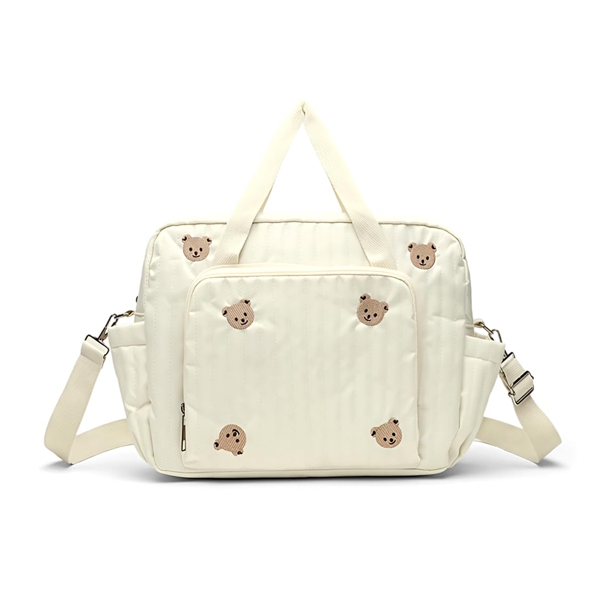 Cotton Mommy Bag Diaper Tote, 33×26×9.5cm Large Capacity Baby Changing Bag, Soft Quilted Cotton Maternity Handbag with Multi Pockets, Lightweight Shoulder Bag for New Parents-image-21