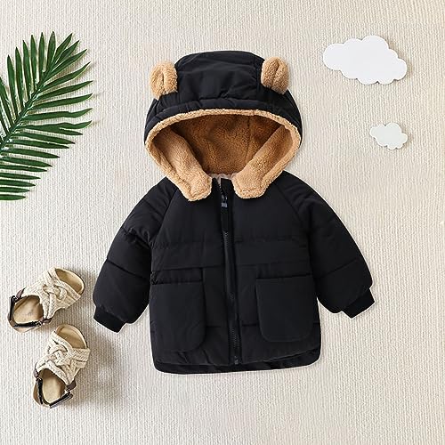 Kids 𝗦𝗵erpa Lined Puffy Jacket Thicken Fleece Hooded 𝗧𝗲ddy Zipper Outerwear Windproof Coat with Pocket3