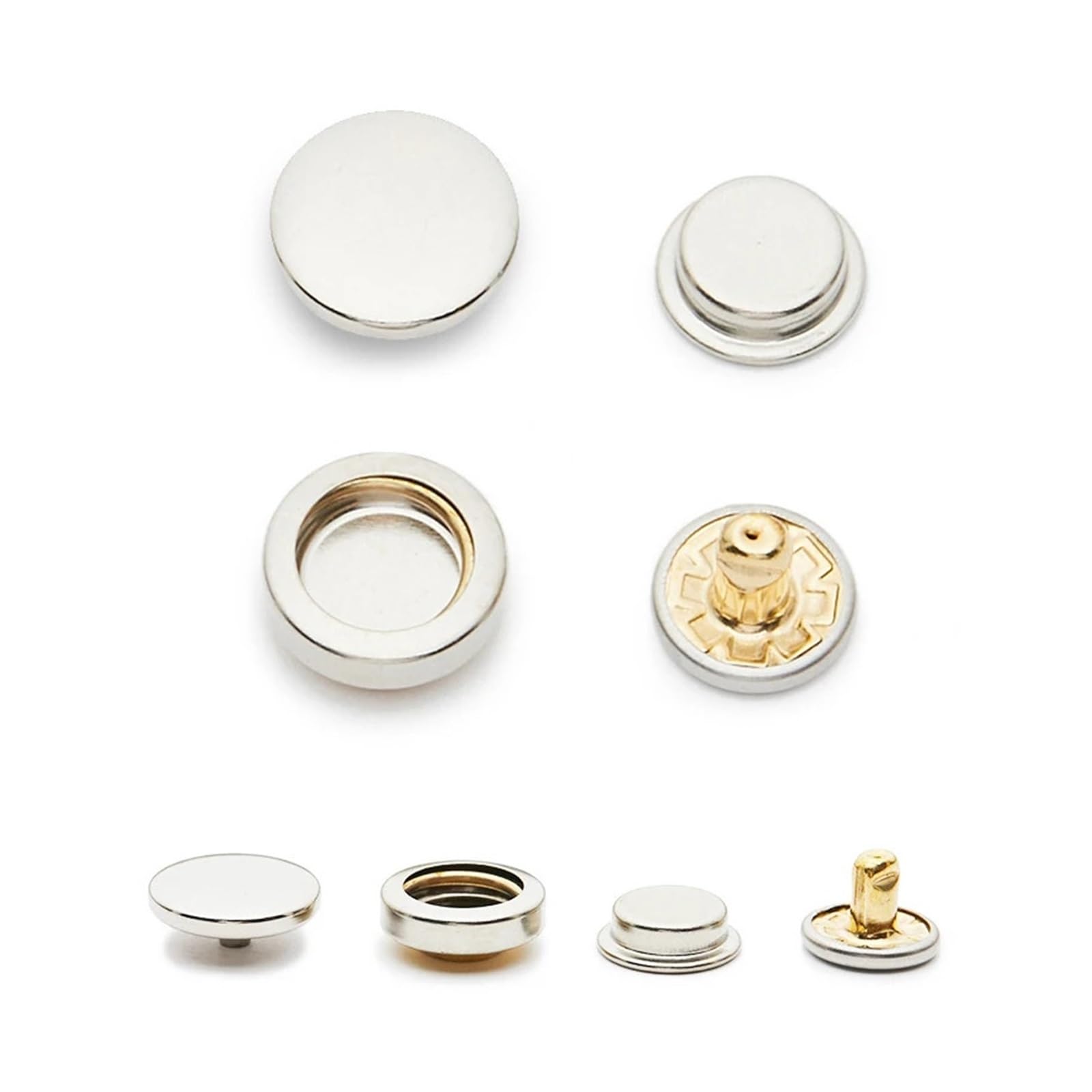 Snap Fasteners Botón Die 20 juegos de herramientas broches costura, remaches Metal