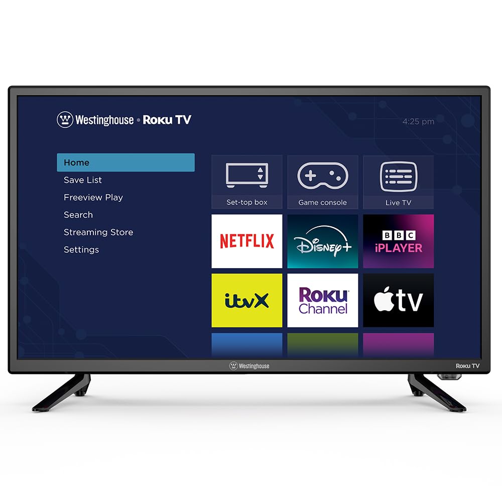 Westinghouse 24 Inch Smart TV Roku OS - LED HD, Freeview, Netflix, Apple TV+, BBC iPlayer, Dolby Audio, HDMI, USB- Ideal Small TVs for Bedroom, Lounge or Kitchen 【Energy Class E】