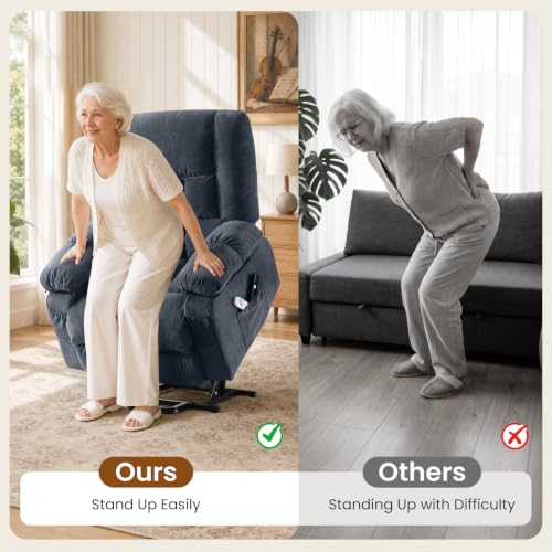 Image of BOSMILLER Electric Power Lift Recliner Chair Sofa with Massage and Heat for Elderly,Lift Chair with Front Pocket & Side Pockets for Living Room