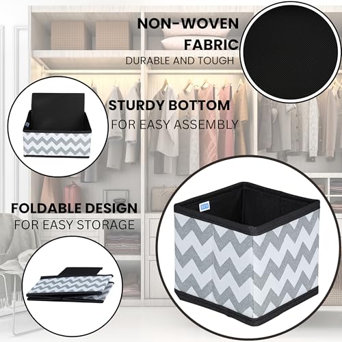 Image of Skrill 12-Piece Foldable Cloth Storage Box Set | Cube Baskets, Bins & Dividers for Closet & Dresser Drawer Organization | Storage for Shirts, Pants, Underwear, Bras, Socks & More (Zigzag Waves Grey)