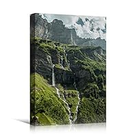 Canvas Wall Art Mountain Waterfalls Landscape Multicolor Photography Relax/Calm Traditional Waterfall - 12x18 inches