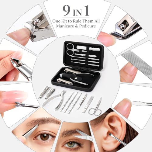 Image of Leipple 9 in 1 Professional Manicure Kit with Magnetic Leather Case,Black