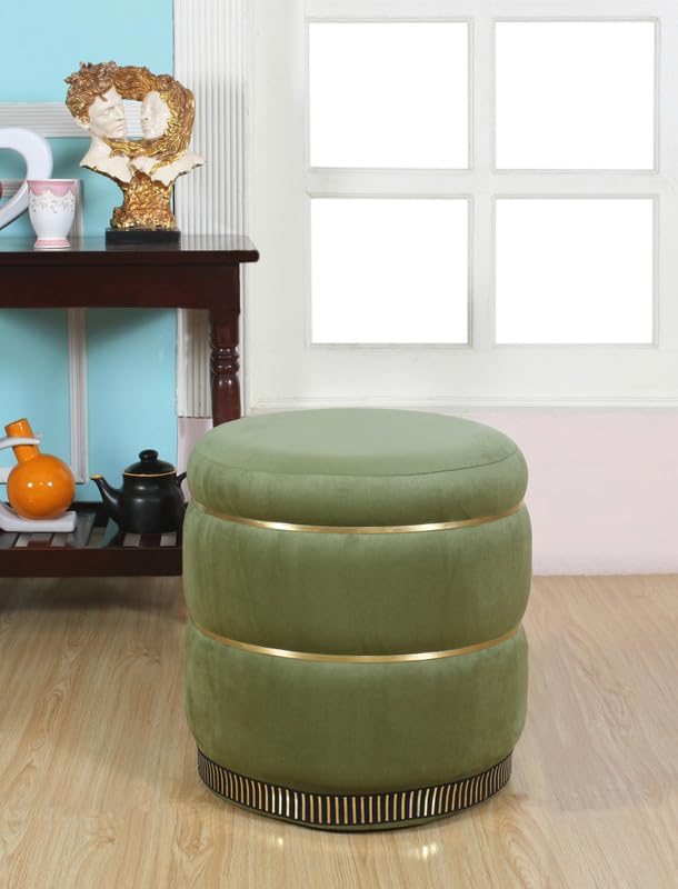 Pouffes Sitting Stool for Living Room, Make up Table Mudda Puffy Wooden Ottoman Stools, Pouffe Footstool for Home Decoration & Dressing Table, 16x16x18 Inch, Light Green-image-27