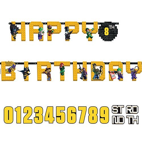 DC Comics, striscione “Happy Birthday” fatto con mattoncini lego, motivo Batman, 3,2 m x 25 cm