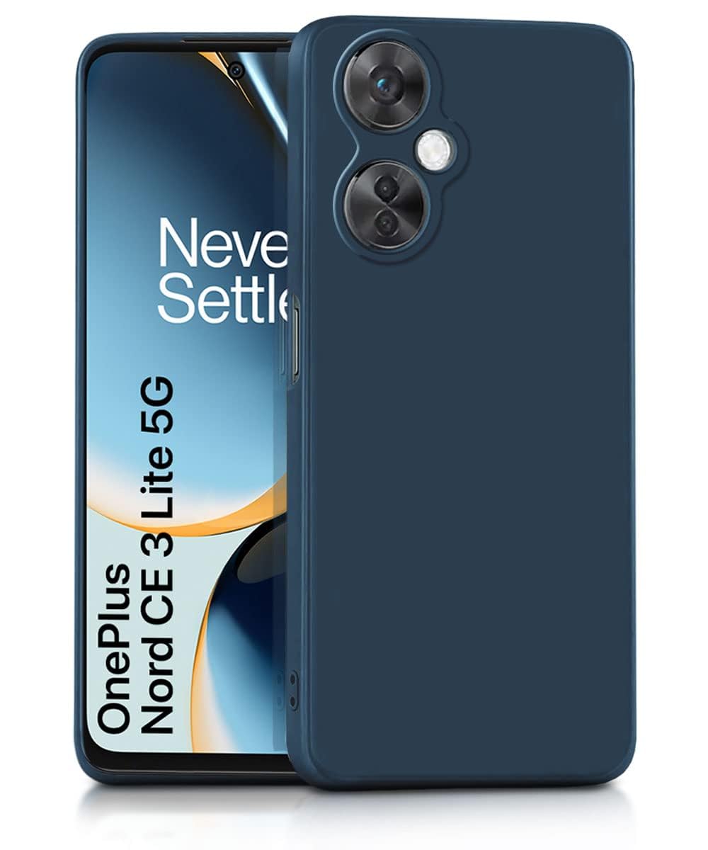 OnePlus Nord CE 3 Lite 5G Soft Silicone Gel Rubber Case Shockproof Matte Finish Back Cover Inner Fabric Lining with Camera Protection Case for 1 + Nord CE 3 Lite (Blue)