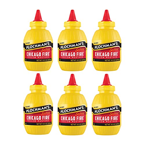 Plochman's Flavored Yellow Mustard, Chicago Fire, 10.5-Ounce Squeeze Barrels (Pack of 6)