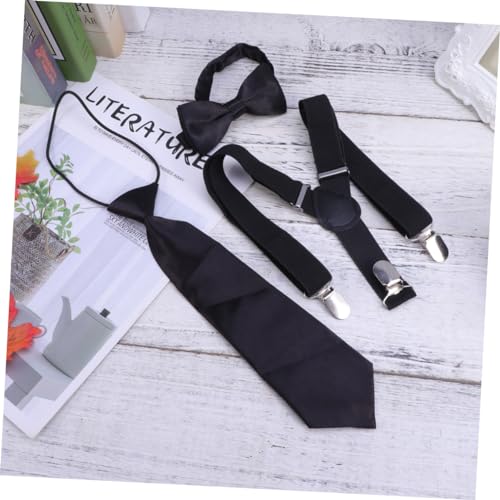 3pcs Suspenders Tie Set Solid Color Elastic Braces with Easy Clip Closure for Boys and Comfortable Back Design for Formal Occasions and Everyday Wear2