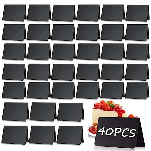 SENENQU 40 PZ - Mini Pizarras Negras Pequeñas en Forma de A 10x7.5 cm, Pizarra Pequeña Borrable para Etiquetar - Para Buffet, Panadería, Fiestas​​