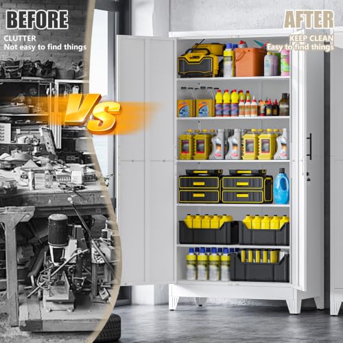 Image of PAOFIN Metal Kitchen Pantry Storage Cabinet with Lock Doors and Shelves