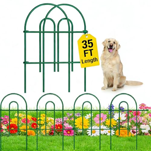 AMAGABELI 25 Panels 24in(H)35ft(L) Decorative Garden Fence No Dig Rustproof Metal Pre-Linking Fence Panels Garden Edging Border Animal Barrier Fencing for Flower Beds Yard Patio Outdoor Decor Green