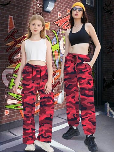 Image of Cromoncent Cargo Pants Girls & Women Parachute Pants Y2K Baggy Rave Clothes Waterproof with Pockets, 6 Years - 3XL