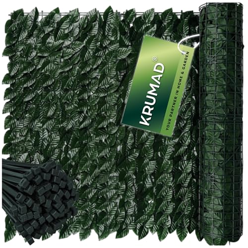 KRUMAD Künstliche Efeu Hecke Sichtschutz Set 2X 500x50cm Hängende Girlande Balkon & Garten Sichtschutz Efeu Dekorativ 200 Kabelbinder inkl.