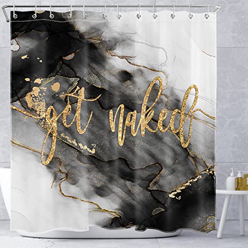 Lb Get Naked Marble Shower Curtain,Black And Gold Marble Texture Shower Curtains For Bathroom 70X70 Inch Waterproof Fabric Curtains Set With Hooks #TOP1
