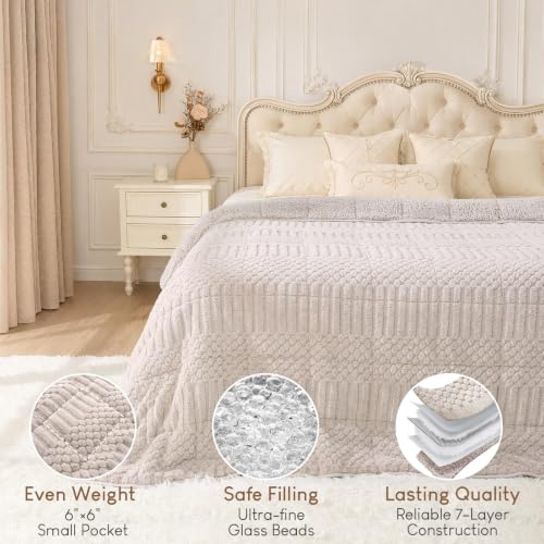 Image of Cottonblue Sherpa Fleece Weighted Blanket 15 lbs for Adults Queen Size, Soft Fuzzy Jacquard Weighted Blankets Throw 60 inch x 80 inch for Sleep Relax, Cozy Warm Knitted Heavy Blanket for Bed Sofa, Griege