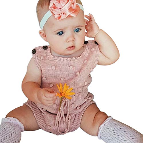 Image of Simplee kids Baby Girl Knit Romper Fall Sleeveless Pompoms Rompers Newborn Little Girl Overall Jumpsuit Outfits