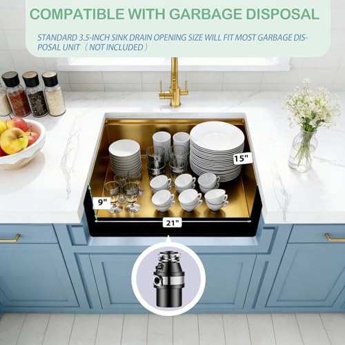 Image of Gold Undermount Kitchen Sink 23 x 18 Inch, 16 Gauge T304 Stainless Steel Workstation Sink with Ledge & Accessories