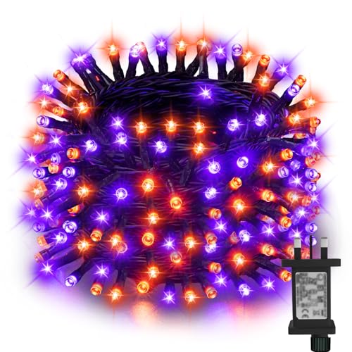 Etopgo Halloween Decorations Lights Outdoor 20M 200LED Orange Purple String Light Main Powered with Timer Waterproof for Outdoor Indoor Halloween Decoration