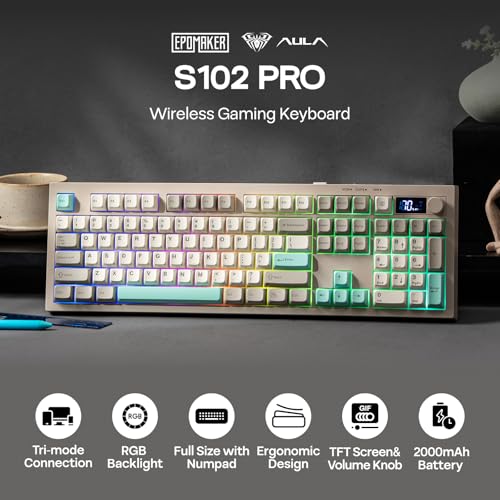 Image of EPOMAKER Aula S102 PRO Membrane Gaming Keyboard w /TFT Screen & Volume Knob