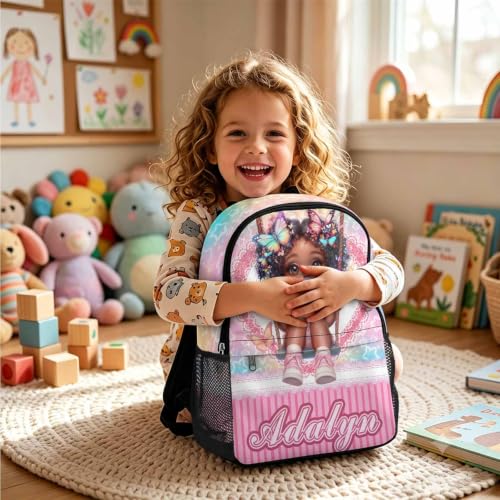 Image of Custom Backpack Set Girls Kids Personalized Backpacks Back to School | Kid Customized Toddler Backpack with Lunch Bag Girl Book Bag Little Girl Kindergarten Prek Preschool Daypack Birthday Gifts