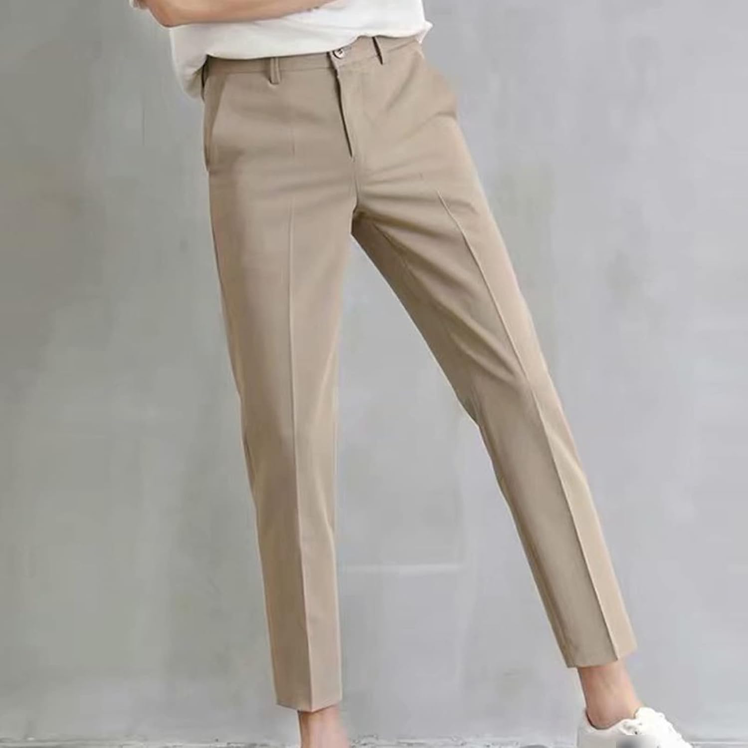 Men Slim Pencil Pant Suit No Iron Straight Fit Slim Flat Front Casual Pant Classic Expandable Waist Flat Front Pant