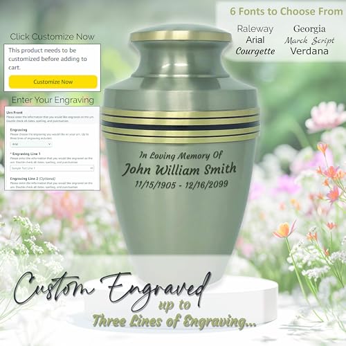 Image of Custom Engraved Momentful Life Metal Adult Cremation Urn - Revere Pewter Cremation Urn - Modern Accents - Silver