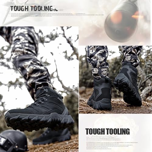 Men's Suede Platform Lace Up Hiking Boots Breathable Mesh Tactical Work Boots Non-Slip Lug Sole Side Zipper Military Boots Outdoor Trekking Backpacking Trails Boot2
