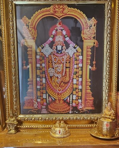 Image of ARNAVIRA Gold Plated Antique Finish Lord Balaji Charan Paduka | Vishnu Charan Paduka | Vishnu Padam for Pooja Room /Car Dashboard | Venkateswara Swamy Feet with Shanku & Chakra Namam Gifting