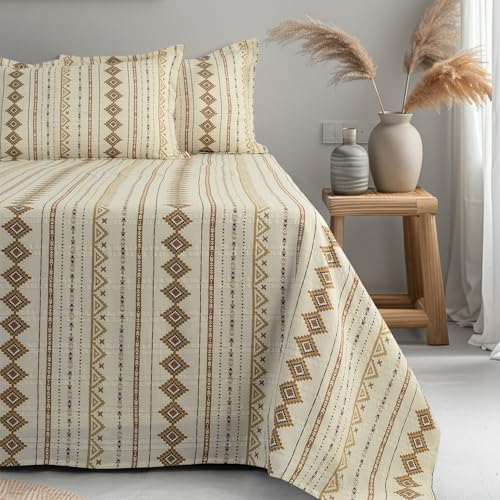 Image of Cortina Cloud Cotton King Size Bedsheet with 2 Pillow Covers | Super Soft, Breathable & Skin-Friendly Bedsheet for Double Bed King Size with Boho Design | 270x250 cm (Off White, King)