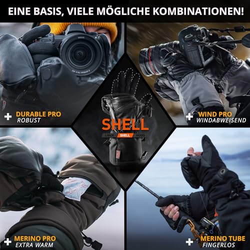 Foto von THE HEAT COMPANY Shell Fäustlinge für Damen & Herren - Extra Warm, Wasserdicht - Skihandschuhe zum Umklappen - Fausthandschuhe, Schwarz - Ohne Liner, Größe 10-11