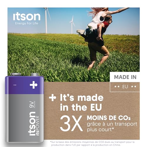 itson, 9v piles alcalines, paquet de 1, pour horloges, torches, télécommandes, emballage sans plastique, 6lr61ipo/1cp