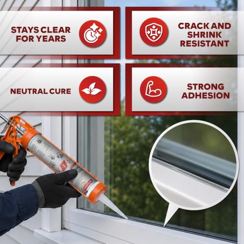 Image of XFasten Clear Silicone Caulk Neutral Cure 10.1 oz (4-Pack) 100% Waterproof Silicone Sealant, Crack and Shrink Resistant, Low Odor, Strong Adhesion Caulking for Kitchen Bath Window Shower Outdoor Use
