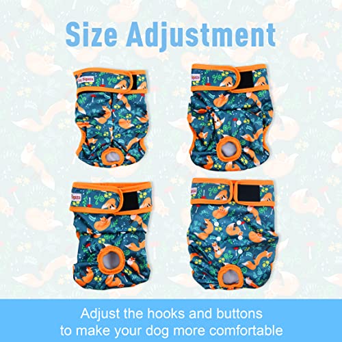Image of Washable Dog Diapers (3 Pack), Reusable Dog Diapers for Doggie Heat Period, Reusable Doggie Diaper for Female Dogs (Giraffe, Tucan, Fox, Large)