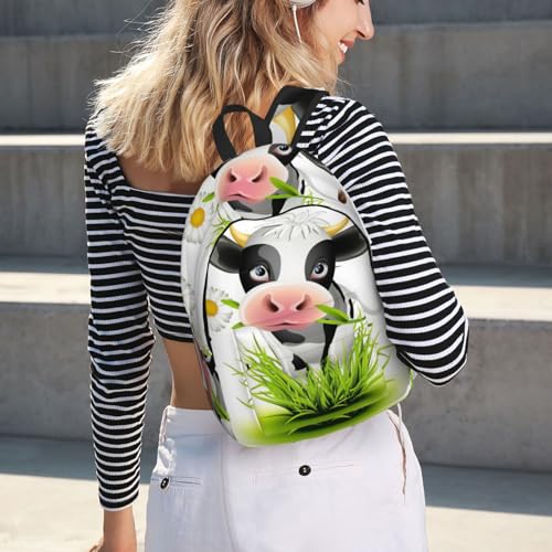Sac à dos en toile imprimé vache pour ordinateur et cours