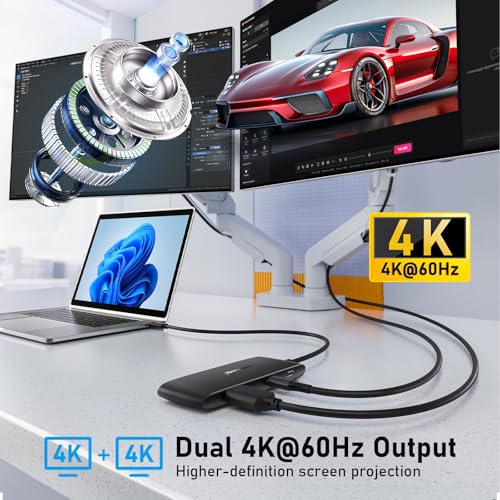 Image of Lemorele USB C Docking Station Dual Display, 7-in-1 Dock with Dual 4K@60Hz (HDMI + USB-C DP Alt Mode),1 USB-A 3.0 and 3 USB-A 2.0 Data Ports, 100W Port for PC, Laptop, Dell XPS, HP, Thinkpad, and More