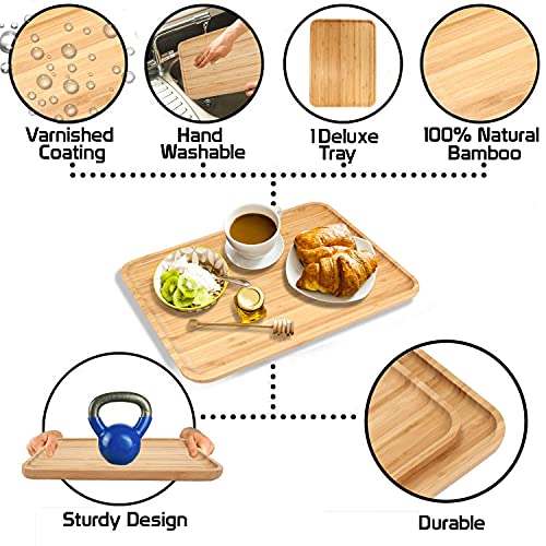 Image of HOKIPO Wooden Bamboo Serving Tray, Beige, Large - Set of 2 (AR1943L*2)