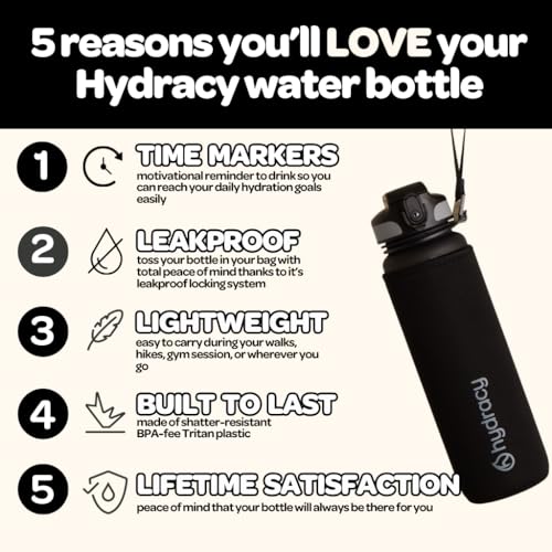 Image of Hydracy Water Bottle with Time Marker - Large 1 Liter 32 Oz BPA Free Water Bottle - Leak Proof & No Sweat Gym Bottle with Fruit Infuser Strainer - Ideal Gift for Fitness or Sports - Space Grey