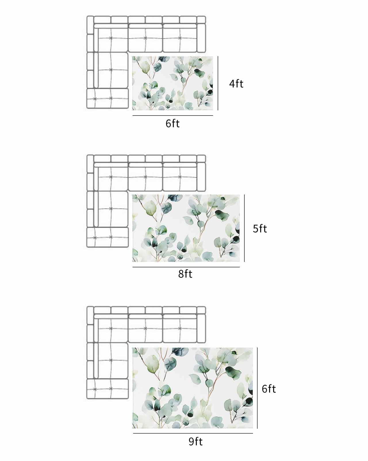 Tappeto per esterni con foglie di eucalipto, 1,2 x 1,8 m, non perde pelo, per cortile, portico e campeggio, grande tappeto country per interni, soggiorno e decorazione della terrazza
