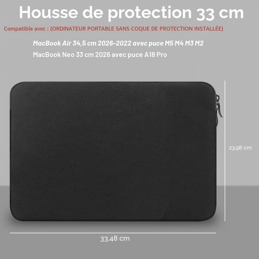 ProElife Housse de Protection 13" MacBook Air 13.6" M5 M4 M3 2026-2024 MacBook Neo 13" 2026 A18 Pro Accessoire de Voyage résistante à l'eau Noir