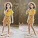 Cute Girls Outfits Children Kids Baby Girls Fashion Letter Tops Tee Plaid Knot Skirts Set Outfits (Yellow, 7-8 Years)