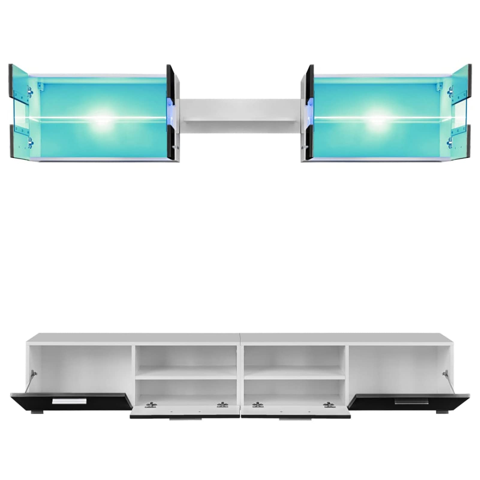 Festnight Conjunto de Muebles de Salón 5 Piezas con iluminación LED, Módulos Mueble Comedor Salón TV Completo, Mueble TV de Pared con LED y Puertas, Conjunto TV Salon Negro Brillante