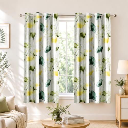 Image of HUTI 5 feet Green Window Curtain Set of 2 | Semi-Transparent Floral Printed Curtain | Soft Knitted Polyester | Eyelet Window Curtain for Living Room & Bedroom 4x5 Ft (120x152 cm) | Best for home decor