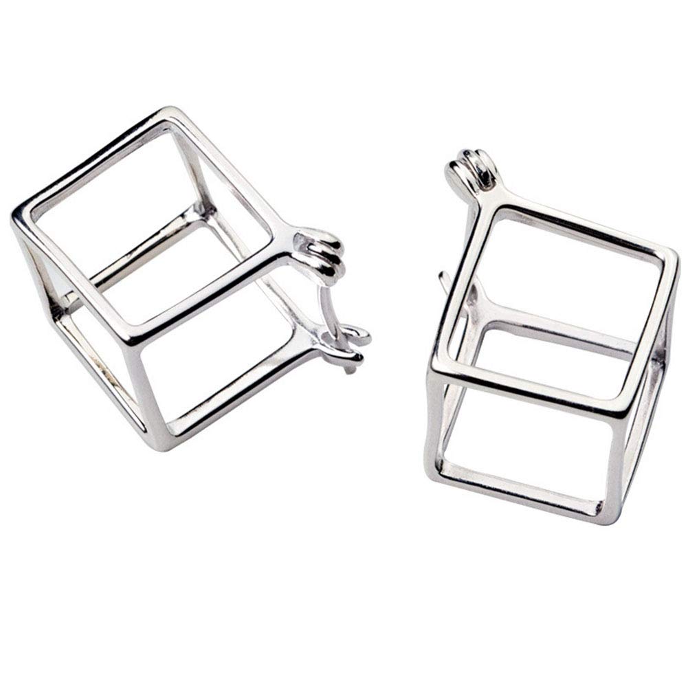 Helen de Lete Geometric 3D Square Cubic 925 Sterling Silver Stud Earrings for Women