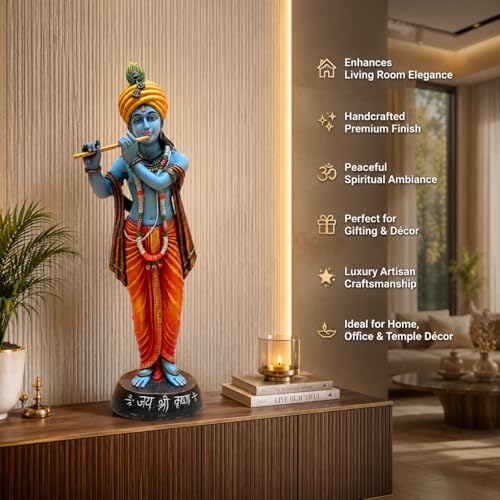 Image of ARMONIA Lord Krishna Idol Statue Murti for Home Decor & Pooja Room | Premium Polystone Krishna Sculpture for Mandir & Living Room | Best Gift for Housewarming | 30.7 Inch Large with Microfiber Cloth