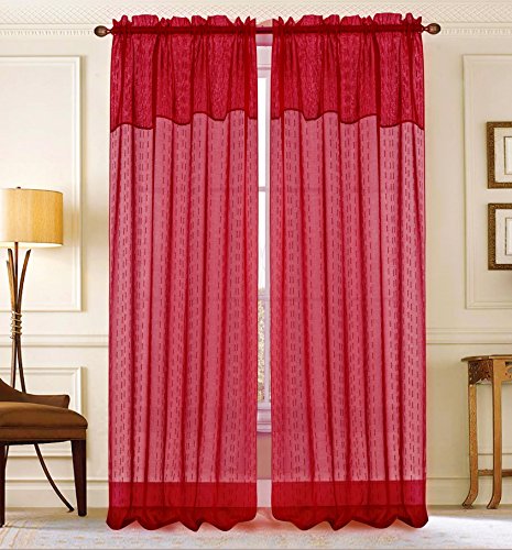 RT Designers Collection Anise Textured 54 x 90 in. Rod Pocket Curtain Panel w/ Attached 18 in. Valance, Red